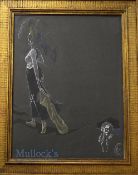 R Brook-Greaves RA - signed mix media drawing of an aspherical illustration of a Lady Golfer watched