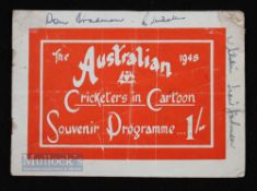 1948 Australia Invincibles Cricketers in cartoon signed Sidney Barnes, Don Bradman plus others