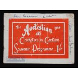 1948 Australia Invincibles Cricketers in cartoon signed Sidney Barnes, Don Bradman plus others