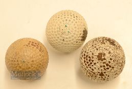 3x various bramble pattern rubber core golf balls - large Springvale 27 ½ guttie retaining 40% of