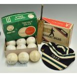 Cricket mixed lot to include brass toped wooden stumps 3 only, 8 x terylene rubber white balls by