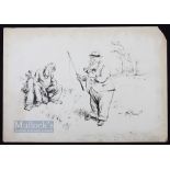 Bert Thomas (b.1883-d.1966) Original humourist pen and ink golfing sketch - with annotation "