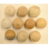 10x assorted golf balls - incl repainted mesh pattern guttie and 9x rubber core golf balls incl