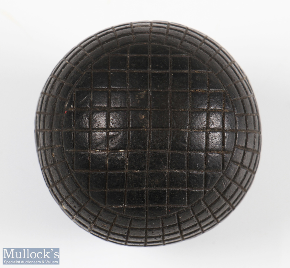 Fine late 19thc small black moulded mesh guttie golf ball c1890 - appears unused in fine round - Image 2 of 2