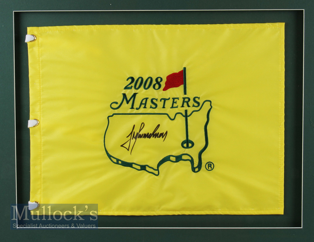 Tevor Immelman Signed 2008 Master golf pin flag display with signature to centre in ink on yellow