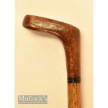 Solidly built wooden head long nose putter style golf walking stick with central black insert