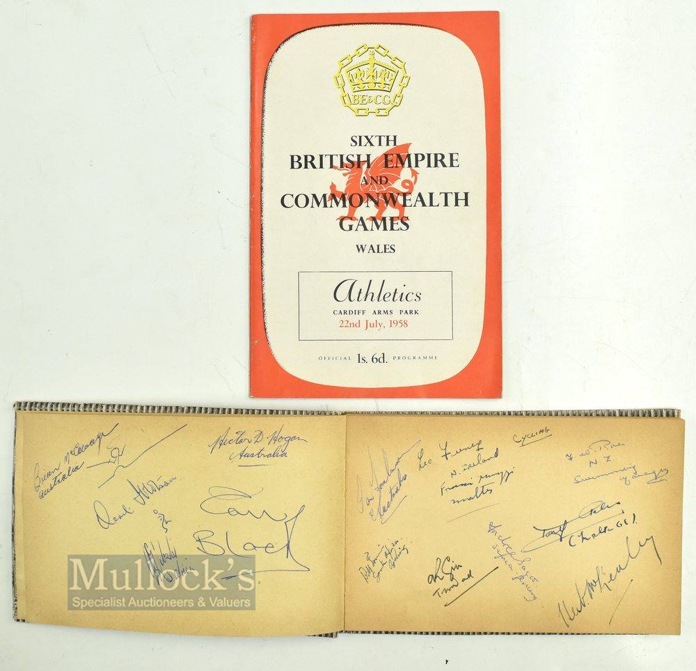 1958 July 22nd Cardiff Empire Games Athletics official programme and signed autograph book (50),