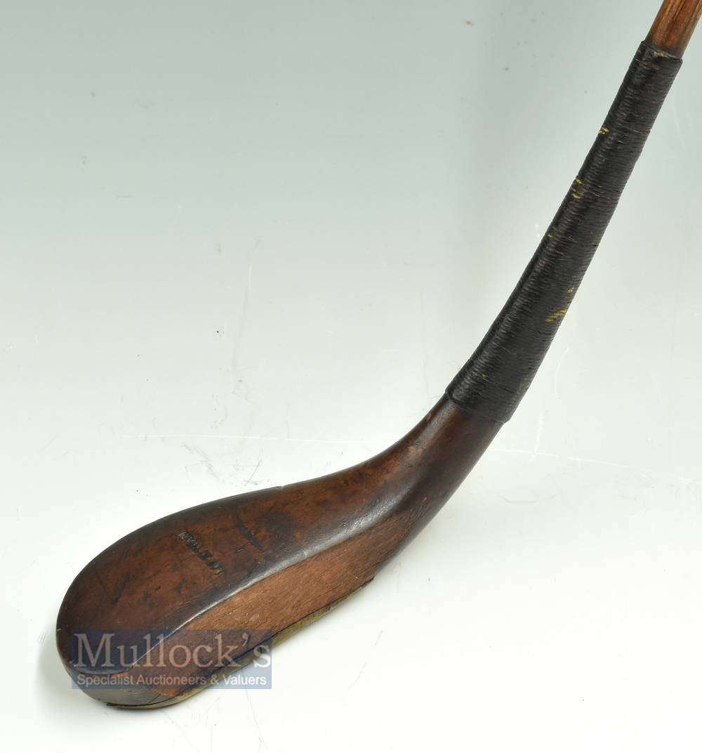 Fine and early McEwan dark stained fruit wood longnose curved face play club c1850 - head measures 5 - Image 2 of 3