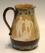 Doulton Lambeth "Golfing" stoneware bulbous water jug c1900 - decorated in relief with 3x golfing