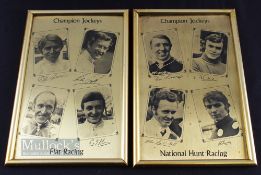 c1980 Pair of Horse Racing Champion Jockey Etchings Pictures - gold coloured metal etchings portrait