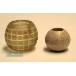 2x interesting ceramic and glass guttie golf ball match stick holders c1900 - white ceramic match