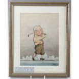 TSD Monogram - water colour, crayon and mixed media caricature golfing figure signed and dated '38