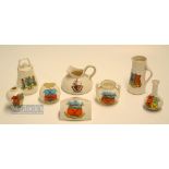 Interesting Collection of Various Ceramic Crested Ware Golf Related Items (8) - comprising Gladstone