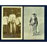 2x very early official Golfing Caddie postcards c1900 - one of 3x West Indies Caddies, a senior