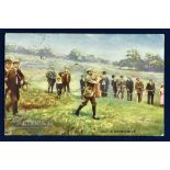 1907 Golfing Oilette Postcard of Harry Vardon on the tee - titled "Golf - A Good Drive" issued by