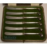 Fine set of 6x Geo. V Silver golf club handle butter knives - hallmarked Sheffield 1910/11 to both