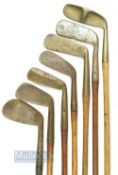 7x Assorted Irons incl an interesting Coombes patent putter No 640753, Spalding X gold medal