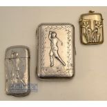 3x Interesting Decorative Period Golf Alloy Vesta Cases and Cigarette/Business Card Box c1900 - 2x