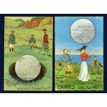 2x Early Springvale Golf Ball Advertising Coloured Postcards c1905 - both humorous with titles '