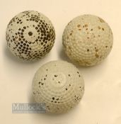 3x interesting Bramble Pattern rubber core golf balls - fine and scarce The Corporal retaining