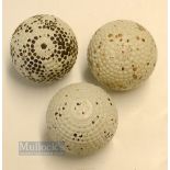 3x interesting Bramble Pattern rubber core golf balls - fine and scarce The Corporal retaining