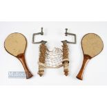 Early Table Tennis Ping Pong Rackets and nets, with metal clamps, quality paddles with hard wood