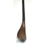 Fine and early McEwan dark stained fruit wood longnose curved face play club c1850 - head measures 5