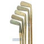 5x Various bronze putters incl' W Gibson of Kinghorn star mark putting iron, J & A Dickson, plus