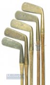 5x Various bronze putters incl' W Gibson of Kinghorn star mark putting iron, J & A Dickson, plus