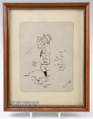 M C Ross - original pen and ink 9.75" x 8" humorous golf sketch, signed lower right with inscription