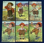 Collection of early J M Hamilton Oilette Series Humorous Golfing Postcards (6) each titled to