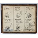 Clare Briggs (USA 1875-1930) - Scarce original golf comic strip of 6x different golf ball