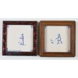 2x Early Dutch Delft Kolf/Golf Hand painted tiles c19thc - both mounted in different wooden frames