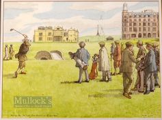 Ionicus (Josh C Armitage) signed golfing watercolour titled "Playing the 18th hole (Tom Morris) at