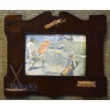 Set of 4 Art Nouveau Decorative Framed Golfing Coloured Prints - each with raised gilt golf bag,