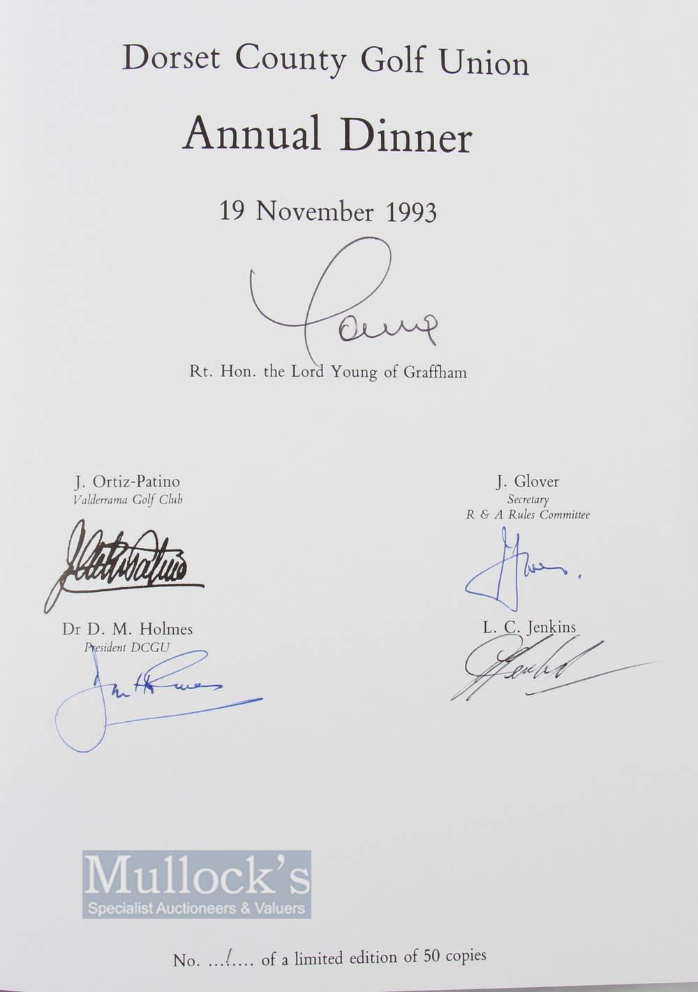 Multi-Signed - Jenkins, L C- 'Golf in Hardy Country' ltd ed 1/50 copies - 1993, signed by Lord Young - Image 3 of 3