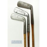 3x Early Scottish Guttie Period Metal SMF Blade Putters - D McEwan Musselburgh Putting cleek with