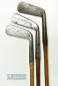 3x Early Scottish Guttie Period Metal SMF Blade Putters - D McEwan Musselburgh Putting cleek with