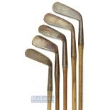 5x Assorted irons incl' R Forgan Crown mark mashie, R. Forgan pitcher (short), R Forgan L smf