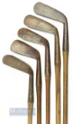 5x Assorted irons incl' R Forgan Crown mark mashie, R. Forgan pitcher (short), R Forgan L smf