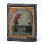 Vic Coloured Ambrotype Photograph of Gentleman golfer and his boy caddie c1860 - showing a Vic