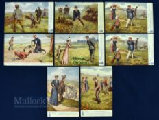 Collection of early Punch Series Coloured Golfing Postcards from 1906/08 (8) All with titles and