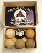 Spalding Blue Triangle Golf Ball box c/w 6x various golf balls - c/w hinge lid containing 2x faux