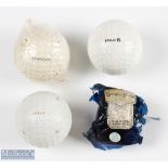 3x unused square and recessed dimple golf balls c1930/40s - Spalding Kro-flite, Dunlop Goblin and