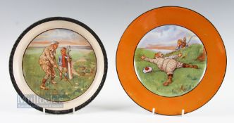 Collection of early 1900s Humorous Golfing Plates (2) Royal Winton Stoke on Trent unnamed "Golf