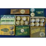 c1950-1970 a collection of Tennis Ball boxes to include 2 Dunlop Warwick boxes with used mixed balls