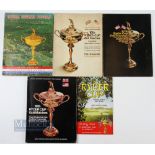 1961, 1963, 1965, 1967 and 1969 Official Ryder Cup Golf Programmes - features 1961 Royal Lytham