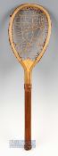 c1874-1880 Lop sided Wooden Tennis Racket unnamed rackets with convex wedge, has stamps marks to