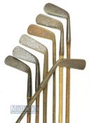7x Assorted irons incl' Whiting with Tom Stewart pipemark iron, Zenith putter (short), 4x early