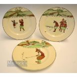 3x Royal Doulton Golfing Series Ware Proverb Plates - each decorated with different Crombie Style